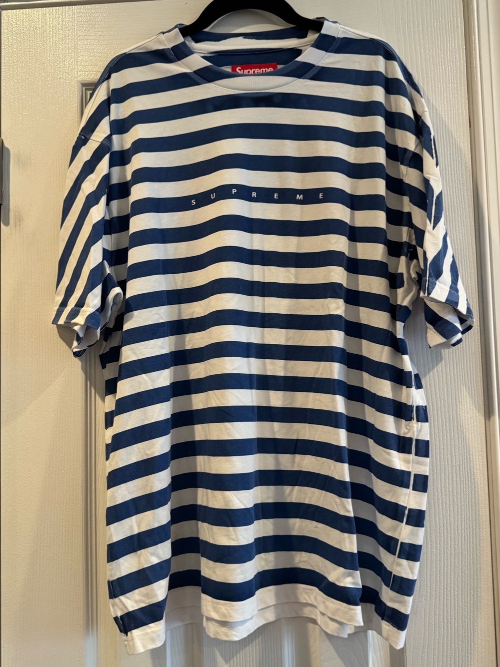 Supreme Navy & White Striped Short Sleeve Tee